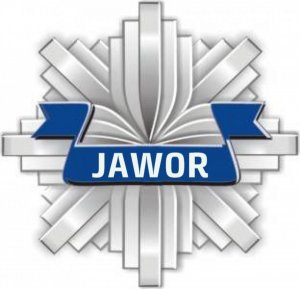 Gwiazda policyjna z napisem JAWOR na wstędze