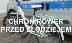 Zdjęcie roweru i napis: Chroń rower przed złodziejem