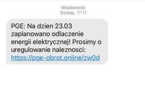 Uwaga na fałszywe SMS-y o uregulowanie należności za energię elektryczną