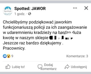 Zatrzymana na gorącym uczynku sklepowa złodziejka i podziękowania dla jaworskich policjantów