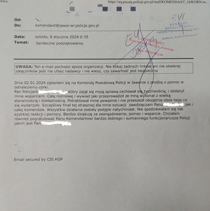 Podziękowanie dla jaworskiego policjanta