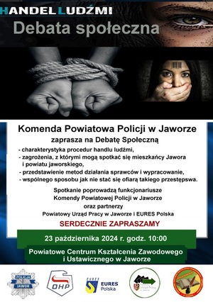 Zapraszamy na debatę społeczną „Ludzie to nie towar. Handel ludźmi to poważny problem. Nie bądźmy obojętni”