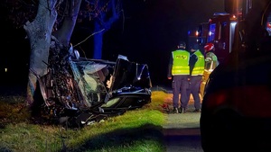 Niebezpieczny wypadek w nocy! Kierujący Audi uderzył w drzewo