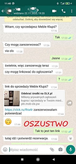 Uwaga na oszustów wykorzystujących platformę OLX oraz WHATSAPP